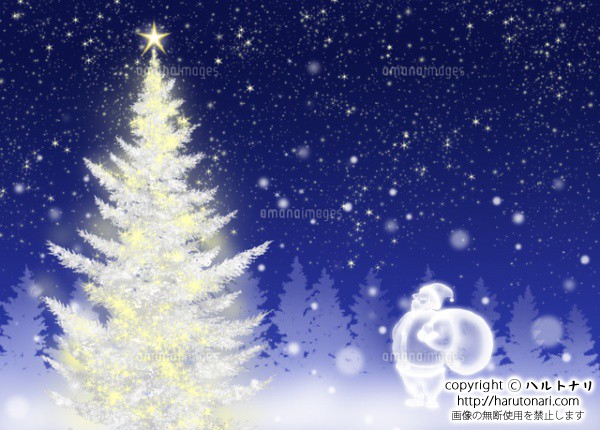 白いクリスマスツリーとサンタクロース
